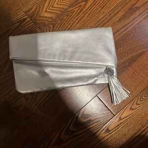 Thierry Mugler Metallic Silver Clutch with Tassel